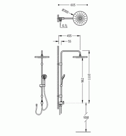 Душевая система Tres с верхним и ручным душем латунь хром 06163507