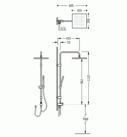 Душевая система Tres с верхним и ручным душем латунь хром 06163508