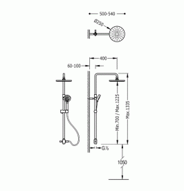 Душевая система Tres с верхним и ручным душем латунь хром 161213