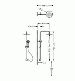 Душевая система Tres с верхним и ручным душем латунь хром 06163509