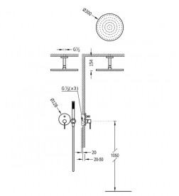 Душевая система Tres Study colors с верхним и ручным душем сталь 26218080AC