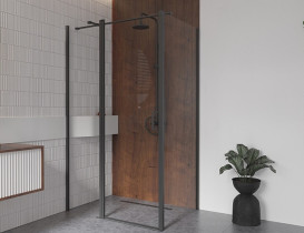 Душевая стенка боковая Besco Exo-CH 90х190 см черный матовый/прозрачное стекло PCH-9B-190C