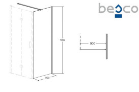 Душевая стенка боковая Besco Exo-CH 90х190 см черный матовый/прозрачное стекло PCH-9B-190C