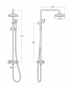 Душевая стойка c верхним душем и двухвентильным смесителем Roca Carmen латунь хром A5A974BC00