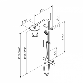 Душевая стойка для душа GRB E-Plus раздвижная с термостатом хром 35433350TL