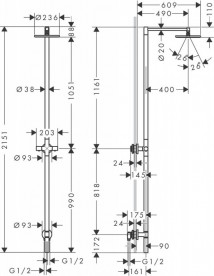 Душевая стойка для душа Hansgrohe Axor Starck Nature 240 1jet со смесителем шлифованный черный хром 12671340