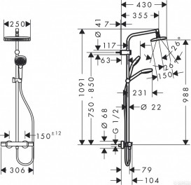 Душевая стойка для душа Hansgrohe MySelect E 240 Showerpipe с термостатом хром/белый 26764400
