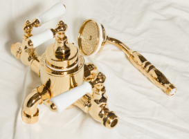 Душевая стойка для душа THG Broadway a Manettes с термостатом и верхним душем золото A04 H44 00064TRCD+ A04 H44 00286