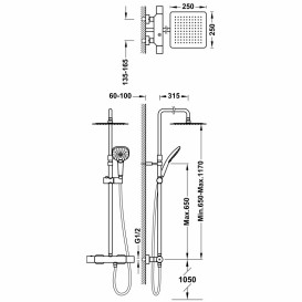 Душевая стойка для душа Tres с термостатом и телескопической штангой хром 20019503