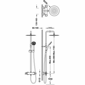 Душевая стойка для душа Tres с термостатом и телескопической штангой хром 19021402