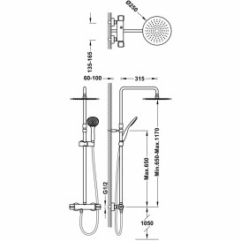 Душова стійка для душу Tres з термостатом та телескопічною штангою хром 20438713