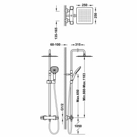 Душова стійка для душу Tres з термостатом та телескопічною штангою хром 19021302