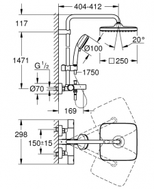 Душевая стойка для ванны Grohe Tempesta Cosmopolitan System 250 Cube с термостатом хром 26691000