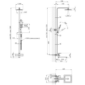 Душевая стойка для ванны Kroner KRP Edelstahl Kubus-ESG067 со смесителем и душевым гарнитуром нержавеющая сталь CV035451