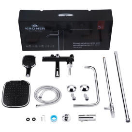 Душова стійка для ванни Kroner KRP Essen-SCH063 із змішувачем та душовим гарнітуром хром/чорний CV024317