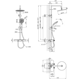Душова стійка для ванни Kroner KRP Makon-GRP0637 із змішувачем та душовим гарнітуром графіт CV035369