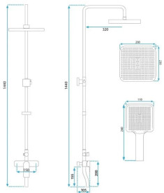 Душова стійка для ванни Rea Argus із змішувачем матове золото REA-P7841