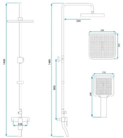 Душова стійка для ванни Rea Argus із змішувачем золото REA-P7840