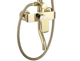 Душова стійка для ванни Rea Bloom із змішувачем золото/білий REA-P9529