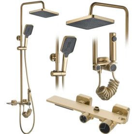 Душевая стойка для ванны Rea Helix со смесителем матовое золото REA-P6621