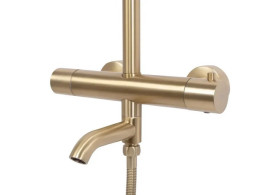 Душевая стойка для ванны Rea Lungo с термостатом матовое золото REA-P6604
