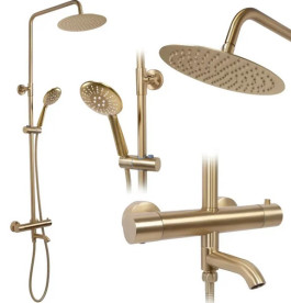 Душевая стойка для ванны Rea Lungo с термостатом матовое золото REA-P6604