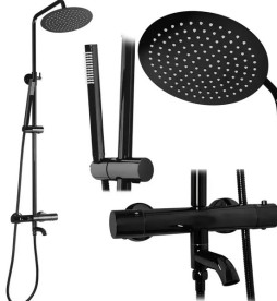 Душевая стойка для ванны Rea Lungo с термостатом черный глянцевый REA-P8763