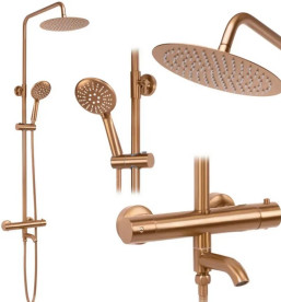 Душевая стойка для ванны Rea Lungo с термостатом матовая медь REA-P8807