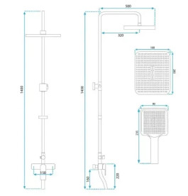 Душевая стойка для ванны Rea Maximus со смесителем золото REA-P2410