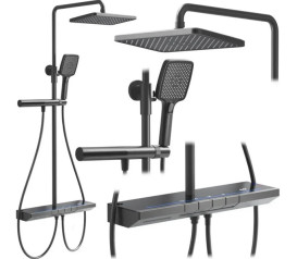 Душевая стойка для ванны Rea Pedro с термостатом графит REA-P0896