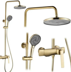 Душевая стойка для ванны Rea Rebel со смесителем матовое золото REA-P2414