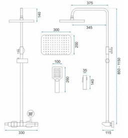 Душевая стойка для ванны Rea Rob с термостатом матовое золото REA-P6623