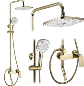 Душевая стойка для ванны Rea Storm 2.0 со смесителем золото REA-P9530