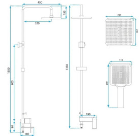 Душевая стойка для ванны Rea Storm со смесителем матовое золото REA-P9536