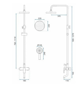 Душова стійка для ванни Rea Verso із змішувачем матове золото REA-P9146