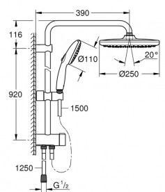 Душевая стойка Grohe QuickFix Vitalio Start 250 с верхним и ручным душем хром 26989001