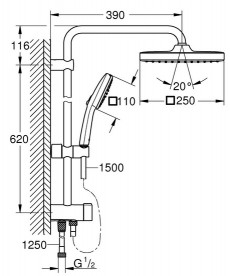 Душова стійка Grohe Quickfix Vitalio Comfort 250 з верхнім та ручним душем хром 26698001