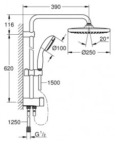 Душова стійка Grohe Quickfix Vitalio Start System 250 з верхнім та ручним душем хром 26817000