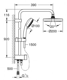Душевая стойка Grohe Tempesta Cosmopolitan System 200 с верхним и ручным душем хром 26453001