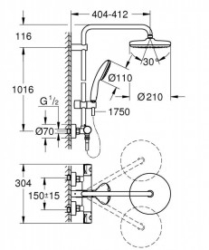 Душевая стойка Grohe Tempesta System 210 с термостатом хром 26811001