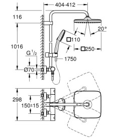 Душевая стойка Grohe Tempesta System 250 Cube с термостатом черный матовый 266892431