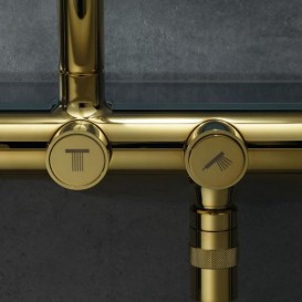 Душова стійка Hansgrohe Axor ShowerSolutions з верхнім і ручним душем золото 27984930