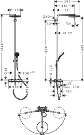 Душевая стойка Hansgrohe Pulsify S Puro Showerpipe 260 1jet EcoSmart с термостатом хром 24232000