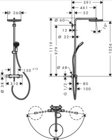 Душевая стойка Hansgrohe Pulsify S Puro Showerpipe 260 1jet EcoSmart с термостатом белый матовый 24237700