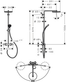 Душевая стойка Hansgrohe Pulsify S Puro Showerpipe 260 1jet с термостатом черный матовый хром 24236340