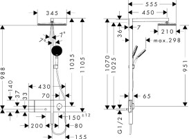 Душевая стойка Hansgrohe Raindance Alive Q 34х21 см 1jet с термостатом ShowerSelect Comfort хром 24580000