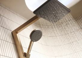 Душевая стойка Hansgrohe Raindance Alive Q 34х21 см 1jet с термостатом ShowerSelect Comfort бронза 24580140