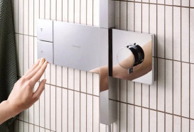 Душова стійка Hansgrohe Raindance Alive Q 34х21 см 1jet EcoSmart з термостатом ShowerSelect Comfort хром 24581000