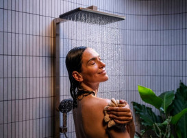 Душевая стойка Hansgrohe Raindance Alive Q 34х21 см 1jet EcoSmart с термостатом ShowerSelect Comfort бронза 24581140