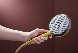 Душова стійка Hansgrohe Raindance Alive Q 34х21 см 1jet EcoSmart із термостатом золото 24581990